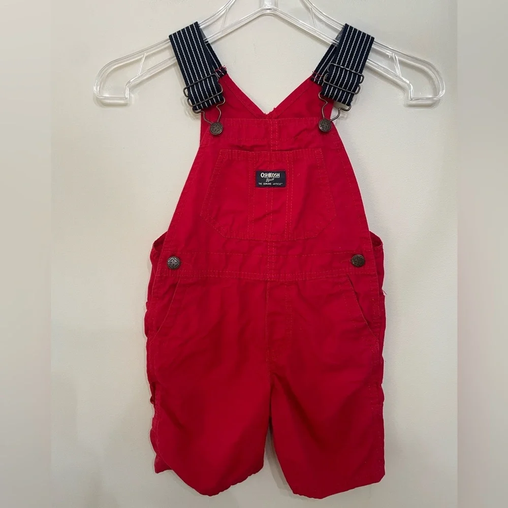 OshKosh B Gosh Red Navy Stripe Strap Shortalls Overalls Unisex Sz Toddler 4T